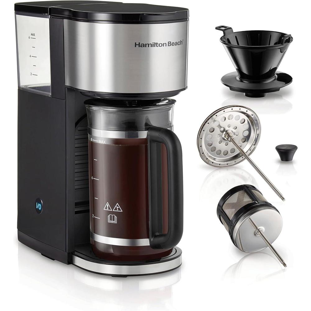 imageHamilton Beach Home Barista 7in1 Small Coffee Maker with Seven Ways to Brew 6 Cup Carafe Drip Single Serve French Press Pour Over Cold Brew EasyFill Reservoir Black 462516 Cup Carafe