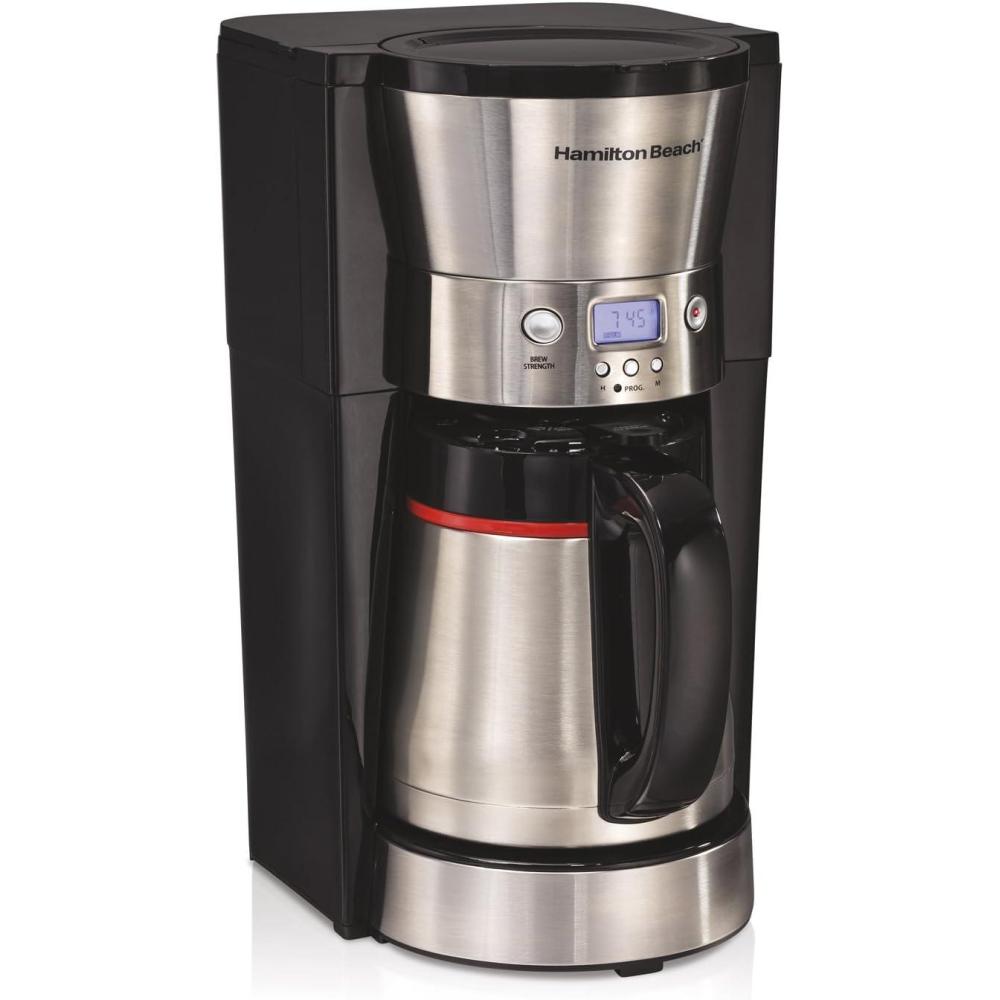 imageHamilton Beach Programmable Coffee Maker with 10 Cup Thermal Carafe 3 Brewing Options Auto Shutoff amp Pause and Pour Stainless Steel 46899RBlack