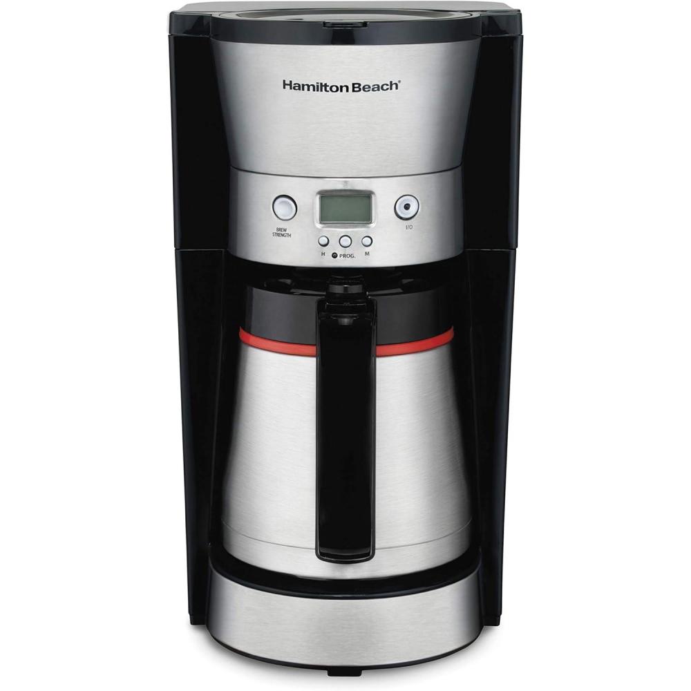 imageHamilton Beach Programmable Coffee Maker with 10 Cup Thermal Carafe 3 Brewing Options Auto Shutoff amp Pause and Pour Stainless Steel 46899RStainless Steel