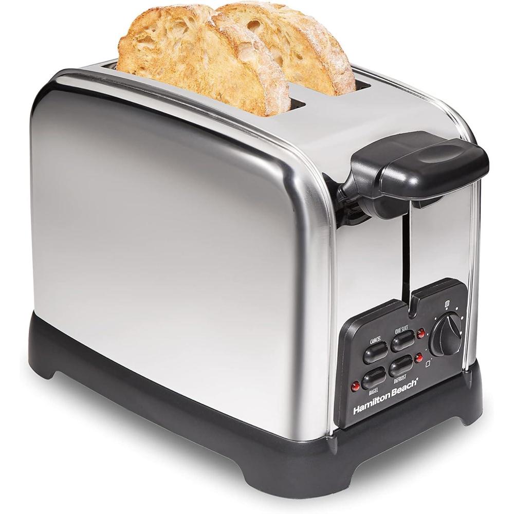 imageHamilton Beach Retro Toaster with Wide Slots SureToast Technology Bagel amp Defrost Settings Auto Boost to Lift Smaller Breads 2 Slice Polished Stainless Steel 22782Toaster