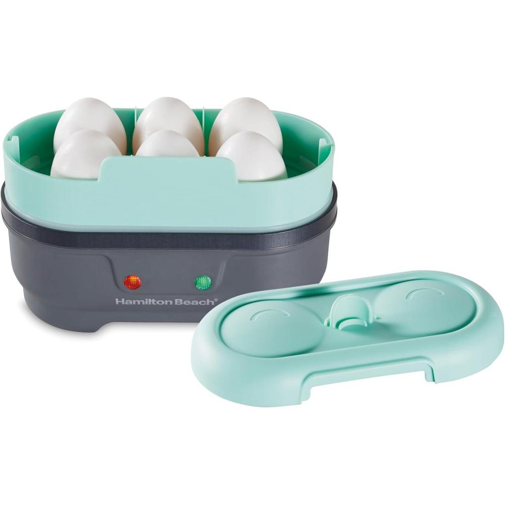 imageHamilton Beach Sous Vide Style Electric Egg Bite Maker Hard Boiled Egg Cooker amp Poacher with Removable Nonstick Tray Makes 2 in Under 10 Minutes Teal 25511