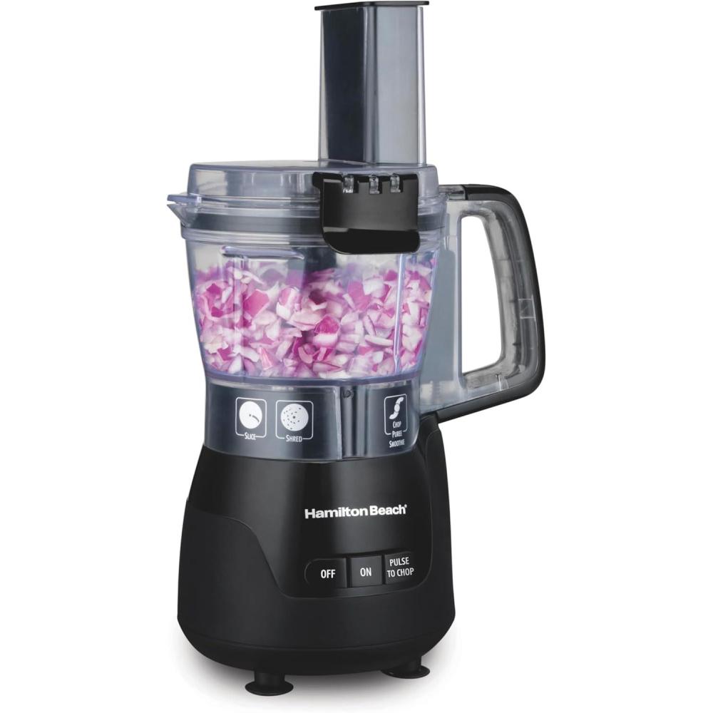 imageHamilton Beach Stack amp Snap 4Cup Mini Food Processor amp Vegetable Chopper 250 Watts for Slicing Shredding and Puree Black 705104 Cup