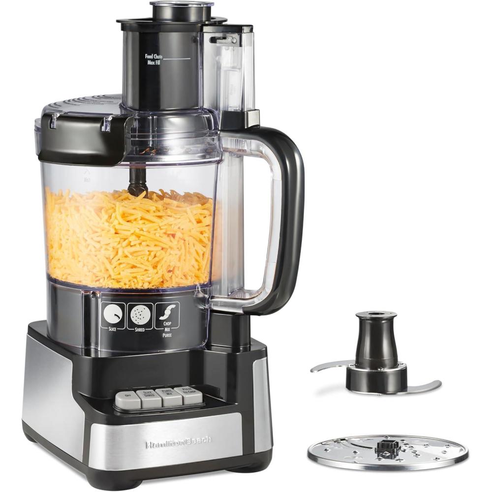 imageHamilton Beach Stack amp Snap Food Processor and Vegetable Chopper BPA Free Stainless Steel Blades 12 Cup Bowl 2Speed 450 Watt Motor Black 70725A