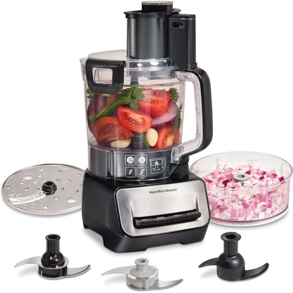 imageHamilton Beach Stack amp Snap Food Processor and Vegetable Chopper Stainless Steel Blades 14 Cup 4Cup Mini Bowls 3Speed 500 Watt Motor Black 70585