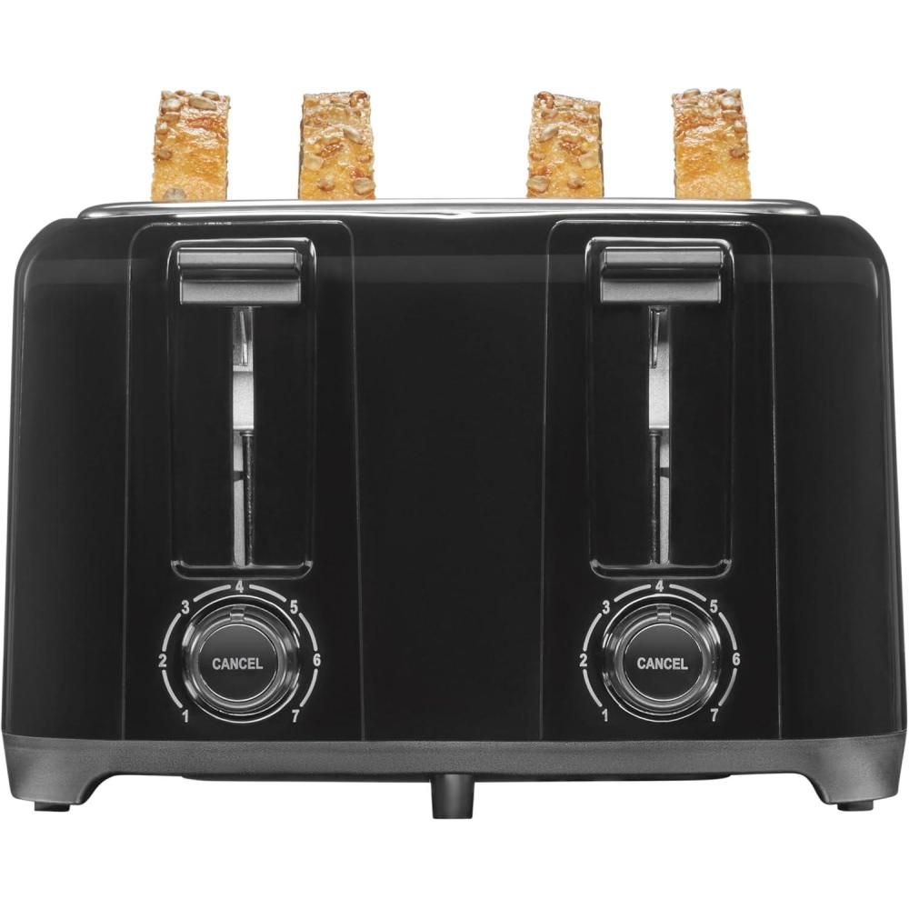 imageProctor Silex 4 Slice Toaster with Extra Wide Slots for Bagels CoolTouch Walls Shade Selector With 7 Browning Levels Toast Boost Auto Shutoff and Cancel Button Black 24215PSBlack