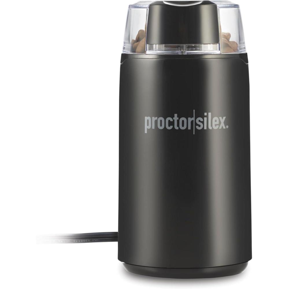 imageProctor Silex Electric Coffee Grinder for Beans Spices and More Stainless Steel Blades 12 Cups BrownBlack