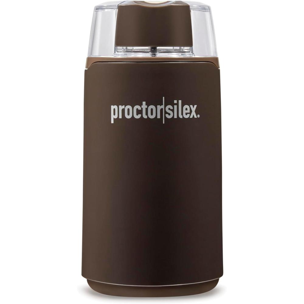 imageProctor Silex Electric Coffee Grinder for Beans Spices and More Stainless Steel Blades 12 Cups BrownBrown