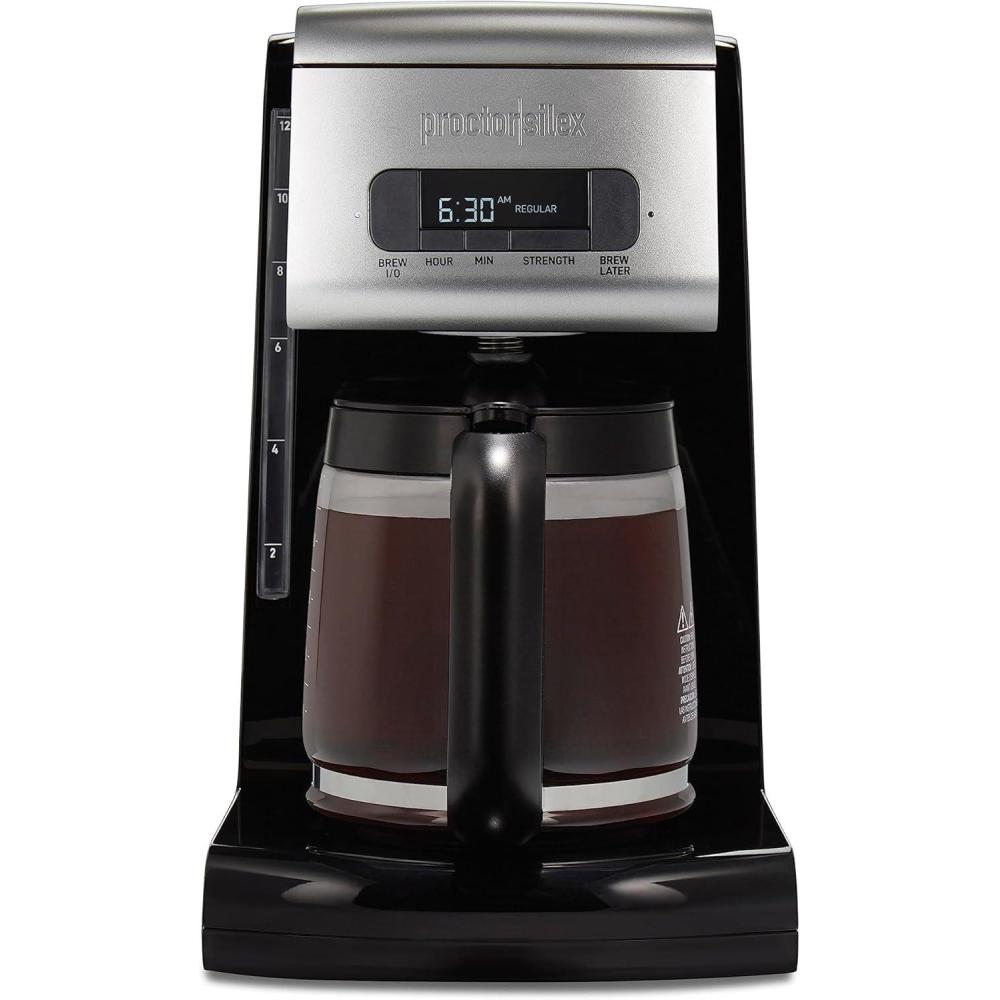imageProctor Silex Platinum Series FrontFill Drip Coffee Maker Digital amp Programmable 12 Cup Glass Carafe Black and Silver 4368712 Cup Digital Programmable