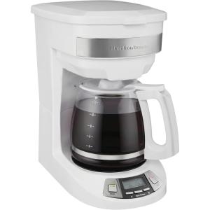 Hamilton Beach 12 Cup Programmable Drip Coffee Maker, Brew Options, Glass Carafe (46299), Black with Stainless Accents(White)