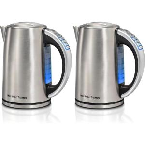 Hamilton Beach 1.7 Liter Temperature Control Electric Kettle, Water Boiler & Heater, Fast Boiling 1500 Watts, BPA Free, Cordless, Auto-Shutoff and Boil-Dry Protection, Stainless Steel (41020R)(1.8 Quarts (Pack of 2))