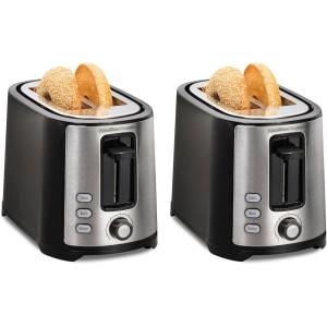 Hamilton Beach 2 Slice Extra Wide Slot Toaster with Bagel & Defrost Settings, Shade Selector with 7 Browning Levels, Toast Boost, Auto Shutoff, Black & Stainless Steel (22633)(2 Slices (Pack of 2))