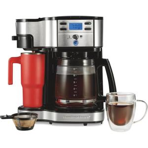 Hamilton Beach 2-Way Programmable Coffee Maker, 12 Cup Glass Carafe And Single Serve Coffee Maker, White with Stainless Steel Accents, 49933(Black)