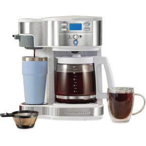 Hamilton Beach 2-Way Programmable Coffee Maker, 12 Cup Glass Carafe And Single Serve Coffee Maker, White with Stainless Steel Accents, 49933(White)