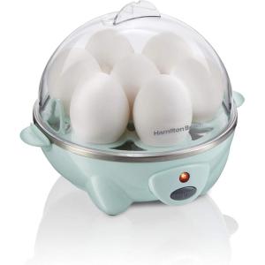Hamilton Beach 3-in-1 Electric Egg Cooker for Hard Boiled Eggs, Poacher Eggs, Omelet Maker & Vegetable Steamer, Holds 7, Mint (25504)(Holds 7  Mint)