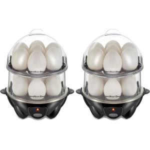 Hamilton Beach 3-in-1 Electric Egg Cooker for Hard Boiled Eggs, Poacher, Omelet Maker & Vegetable Steamer, Holds 14, Black (25508)(3-in-1 (Pack of 2))