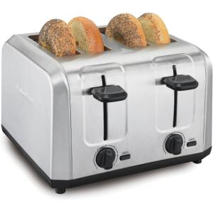 Hamilton Beach 4 Slice Toaster with Extra Wide Slots for Bagels, Shade Selector, Toast Boost, Slide-Out Crumb Tray, Auto-Shutoff and Cancel Button, Brushed Stainless Steel (24910)