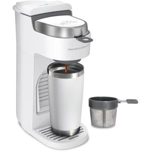 Hamilton Beach 47621 The Scoop Single Serve Coffee Maker & Fast Grounds Brewer for 8-14oz. Cups, Brews in Minutes, Next Gen, White(White)
