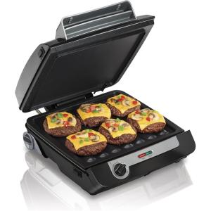 Hamilton Beach 4-in-1 Indoor Grill & Electric Griddle Combo with Bacon Cooker, Opens Flat to Double Cooking Surface, Removable Nonstick Plates, Black & Silver (25601)(4-in-1)