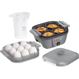 Hamilton Beach 6-in-1 Electric Egg Cooker for Hard Boiled Eggs, Sous Vide Style Egg Bite Maker and Poacher, 5.25” Non-Stick Skillet for Omelets, Scrambling & Frying, Grey (25510)(Grey)