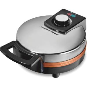 Hamilton Beach Belgian Waffle Maker with PFAS-Free Non-Stick Ceramic-Coated Plates, Browning Control, Indicator Lights, Stainless Steel (26081)(Indicator Lights)