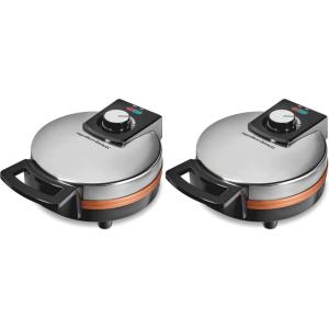 Hamilton Beach Belgian Waffle Maker with PFAS-Free Non-Stick Ceramic-Coated Plates, Browning Control, Indicator Lights, Stainless Steel (26081)(Indicator Lights (Pack of 2))