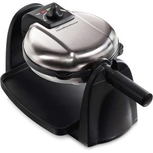 Hamilton Beach Belgian Waffle Maker with Removable PFAS-Free Durathon Nonstick Coated Plates, Easy Flip, Ceramic Grids, Black (26031)(Stainless Steel)