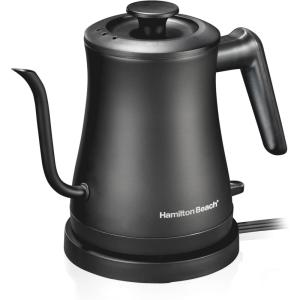 Hamilton Beach Compact 20 oz. / 0.6 Liter Gooseneck Electric Kettle for Boiling Water, Pour Over Coffee, Tea, Ultra Fast Heating With 1200 Watts, Stainless Steel BPA-Free Interior, Black (41045)(0.6 Quarts)