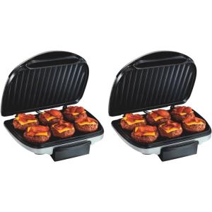 Hamilton Beach Electric Indoor Grill, 6-Serving, Large 90 sq. in. Nonstick Easy Clean Plates, Floating Hinge for Thicker Foods, 1200 Watts, 6.38″D x 12.68″W x 13.78″H , Silver (25371)(6-Serving (Pack of 2))