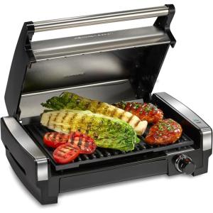 Hamilton Beach Electric Indoor Searing Grill with Viewing Window & Adjustable Temperature Control to 450F, 118 sq. in. Surface Serves 6, PFAS-Free Removable Nonstick Grate, Stainless Steel(Stainless Steel)
