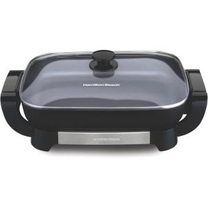 Hamilton Beach Electric Skillet with PFAS-Free Durathon Ceramic Coating, Removable 12×15” Pan, Adjustable Temperature, Reversible Design, Tempered Glass Lid, Black Nonstick Surface (38531)(Black Nonstick Surface)