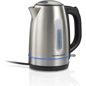 Hamilton Beach Electric Tea Kettle, Water Boiler & Heater, 1.7 Liter, Cordless Serving, 1500 Watts for Fast Boiling, Auto-Shutoff and Boil-Dry Protection, Stainless Steel with LED Light Ring (41037)(Stainless Steel with LED Light Ring)