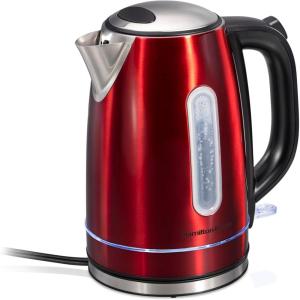 Hamilton Beach Electric Tea Kettle, Water Boiler & Heater, 1.7 Liter, Cordless Serving, 1500 Watts for Fast Boiling, Auto-Shutoff and Boil-Dry Protection, Stainless Steel with LED Light Ring (41037)(Red with LED Light Ring)