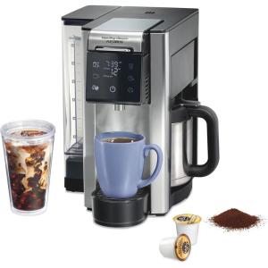 Hamilton Beach FlexBrew Advanced 5-in-1 Thermal Programmable 12 Cup Drip and Single Serve Hot & Iced Coffee Maker, Movable 60oz. Water Reservoir, Use Pod Packs and Grounds, Fast Brewing, Black (49929)
