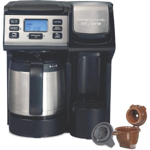 Hamilton Beach FlexBrew Trio 2-Way Coffee Maker, Compatible with K-Cup Pods or Grounds, Combo, Single Serve & Full 12c Thermal Pot, Black and Stainless – Fast Brewing(12 Cups)
