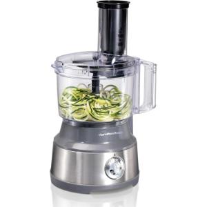 Hamilton Beach Food Processor & Vegetable Chopper for Slicing, Shredding, Mincing, and Puree, 10 Cups + Easy Clean Bowl Scraper, Black and Stainless Steel (70730)(Spiralizing  Grey and Stainless)