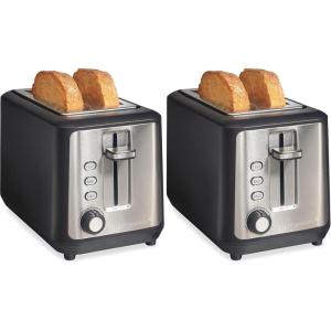 Hamilton Beach Gourmet 2 Slice Slot Toaster with Extra Long & Wide Slots, Sure-Toast Technology, Shade Selector with 7 Browning Levels, Bagel Setting, Matte Black and Stainless Steel (22996)(2 Slice (Pack of 2))