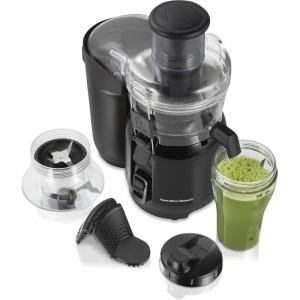 Hamilton Beach Juice & Blend 2-in-1 Juicer Machine and 20 oz. Blender, Big Mouth Large 3” Feed Chute for Whole Fruits and Vegetables, Easy to Clean, Centrifugal Extractor, 800W Motor, Black (67970)