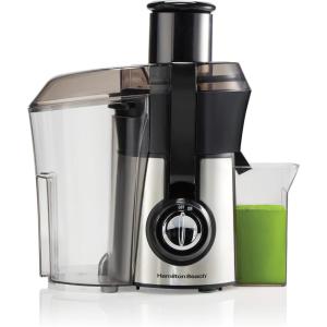 Hamilton Beach Juicer Machine, Big Mouth 3” Feed Chute for Whole Fruits and Vegetables, Easy to Clean, Centrifugal Extractor, Vegetable & Fruit Juicer, BPA Free, 800W Motor, Black(Silver)
