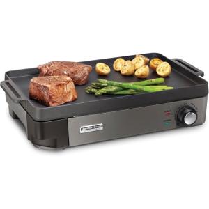 Hamilton Beach Professional Cast Iron Indoor Electric Grill & Griddle, 10″ x 16″ Preseasoned Cooking Surface, Adjustable Temperature up to 450° F, Black (38560)