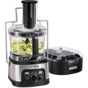 Hamilton Beach Professional Stack & Snap Food Processor & Veggie Spiralizer for Slicing, Shredding and Kneading, Extra-Large 3″ Feed Chute Fits Whole Vegetables, 12 Cups, Stainless Steel (70815)