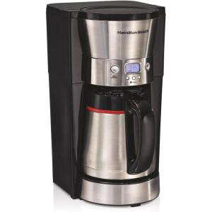 Hamilton Beach Programmable Coffee Maker with 10 Cup Thermal Carafe, 3 Brewing Options, Auto Shutoff & Pause and Pour, Stainless Steel (46899R)(Black)