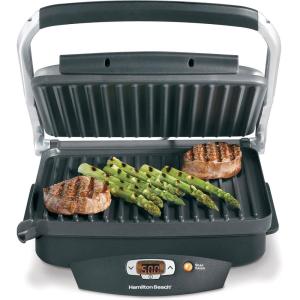 Hamilton Beach Steak Lover’s Electric Indoor Searing Grill, Nonstick 100 Square, Stainless Steel (25331), Black and Stainless, Medium