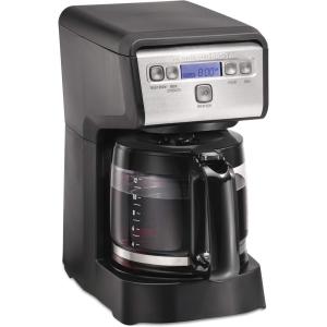 Hamiton Beach 12 Cup Compact Programmable Drip Coffee Maker with No-Drip Burosilicate Glass Carafe, 2-Hour Auto Shutoff, Space-Saving Design, Black with Stainless Steel Accents (46200)