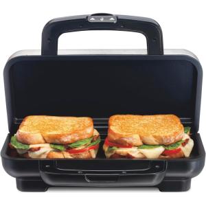 Proctor Silex Deluxe Hot Sandwich Maker With Easy-Clean Durable PFAS-Free Nonstick Ceramic Plates, Fits up to 2 Grilled Cheese, Ruebens, Tortas or Subs, Stainless Steel (25415MN)(Stainless Steel)