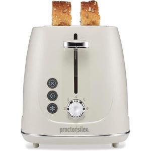 Proctor Silex Plastic 2 Slice Toaster, Bagel, Defrost & Cancel Buttons, Browning Control With 7 Shades, Auto Shutoff, Slide-Out Crumb Tray, Red (22661)(Oat White)