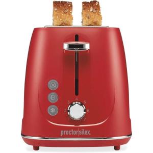 Proctor Silex Plastic 2 Slice Toaster, Bagel, Defrost & Cancel Buttons, Browning Control With 7 Shades, Auto Shutoff, Slide-Out Crumb Tray, Red (22661)(Red)