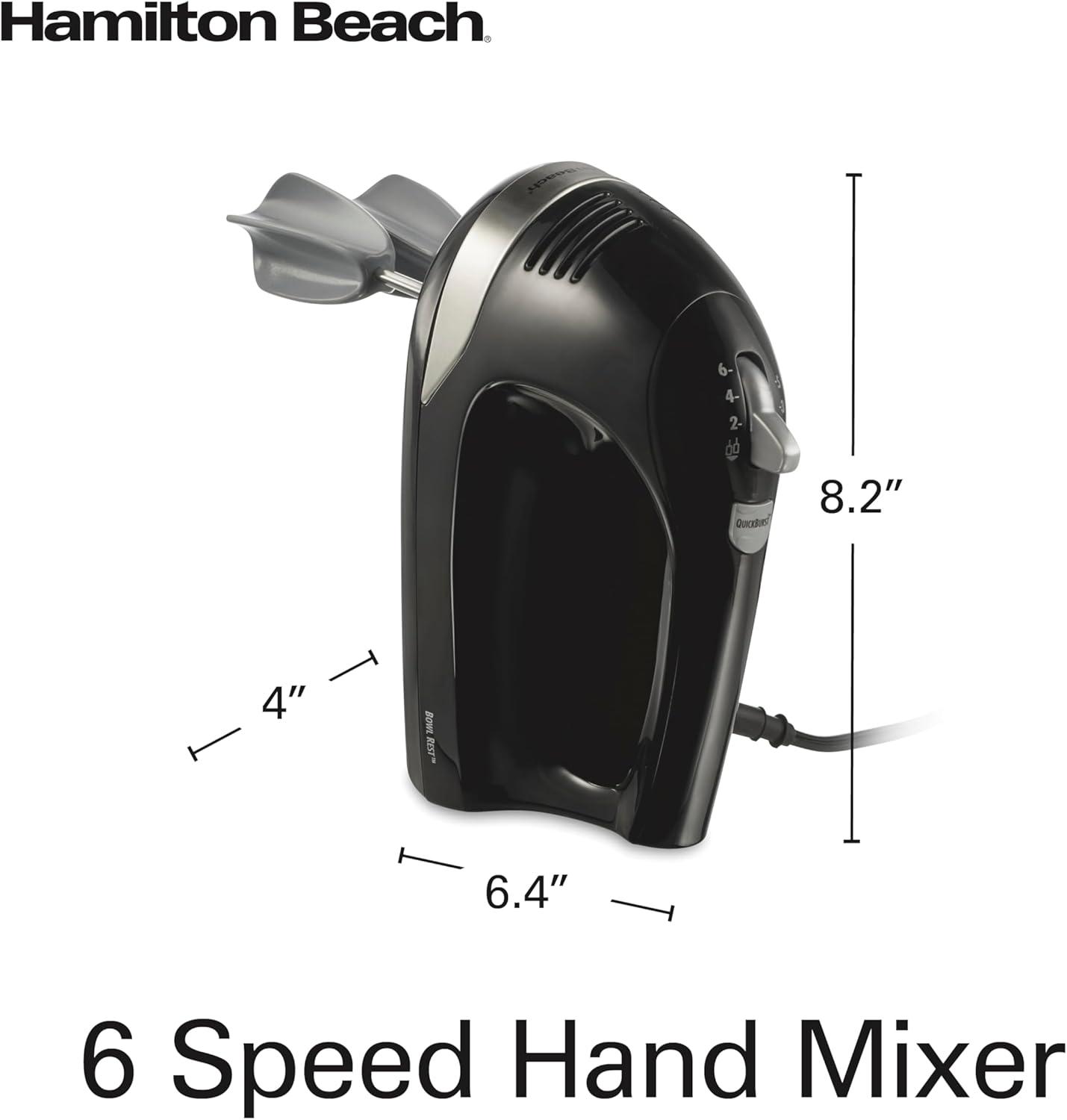 imageHamilton Beach 6Speed Electric Hand Mixer with Whisk Dough Hooks and Easy Clean Beaters Powerful 275 Watt Motor SnapOn Storage Case BlackBlack