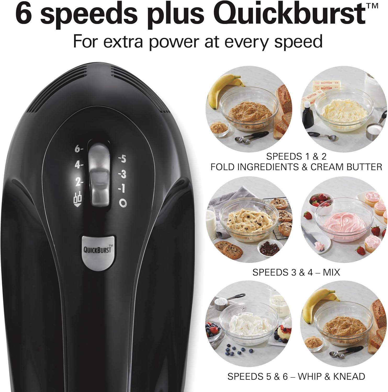 imageHamilton Beach 6Speed Electric Hand Mixer with Whisk Dough Hooks and Easy Clean Beaters Powerful 275 Watt Motor SnapOn Storage Case BlackBlack