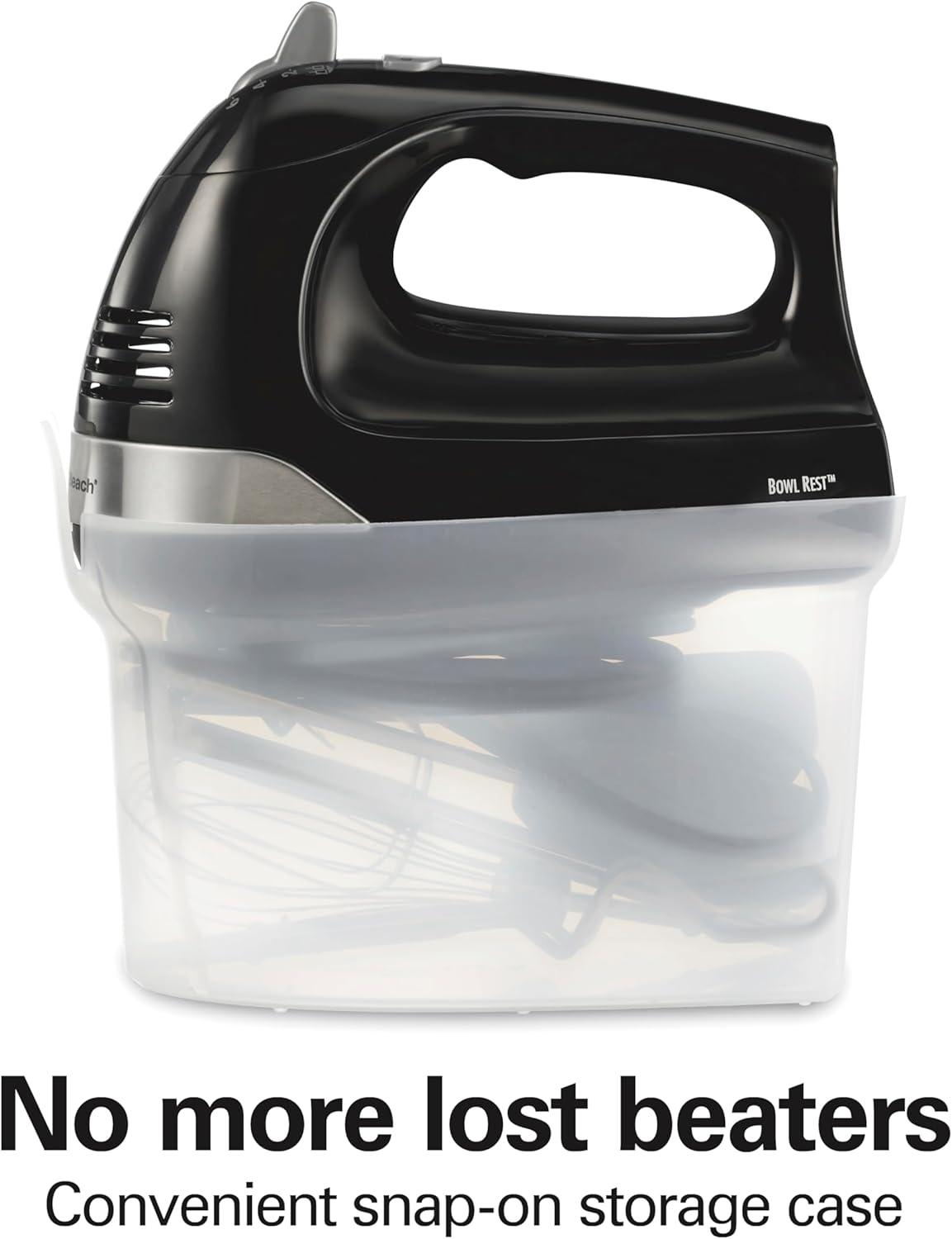 imageHamilton Beach 6Speed Electric Hand Mixer with Whisk Dough Hooks and Easy Clean Beaters Powerful 275 Watt Motor SnapOn Storage Case BlackBlack