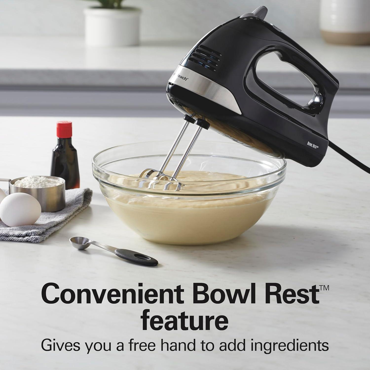 imageHamilton Beach 6Speed Electric Hand Mixer with Whisk Dough Hooks and Easy Clean Beaters Powerful 275 Watt Motor SnapOn Storage Case BlackBlack